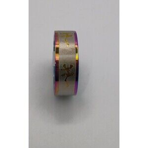 Rainbow Stainless Steel Ring Band Unisex Size 9.5 Zen Symbol Comfort Fit